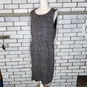 George Women's Sleeveless Animal Print Sheath Dress Sz XL Gray & Black Pockets